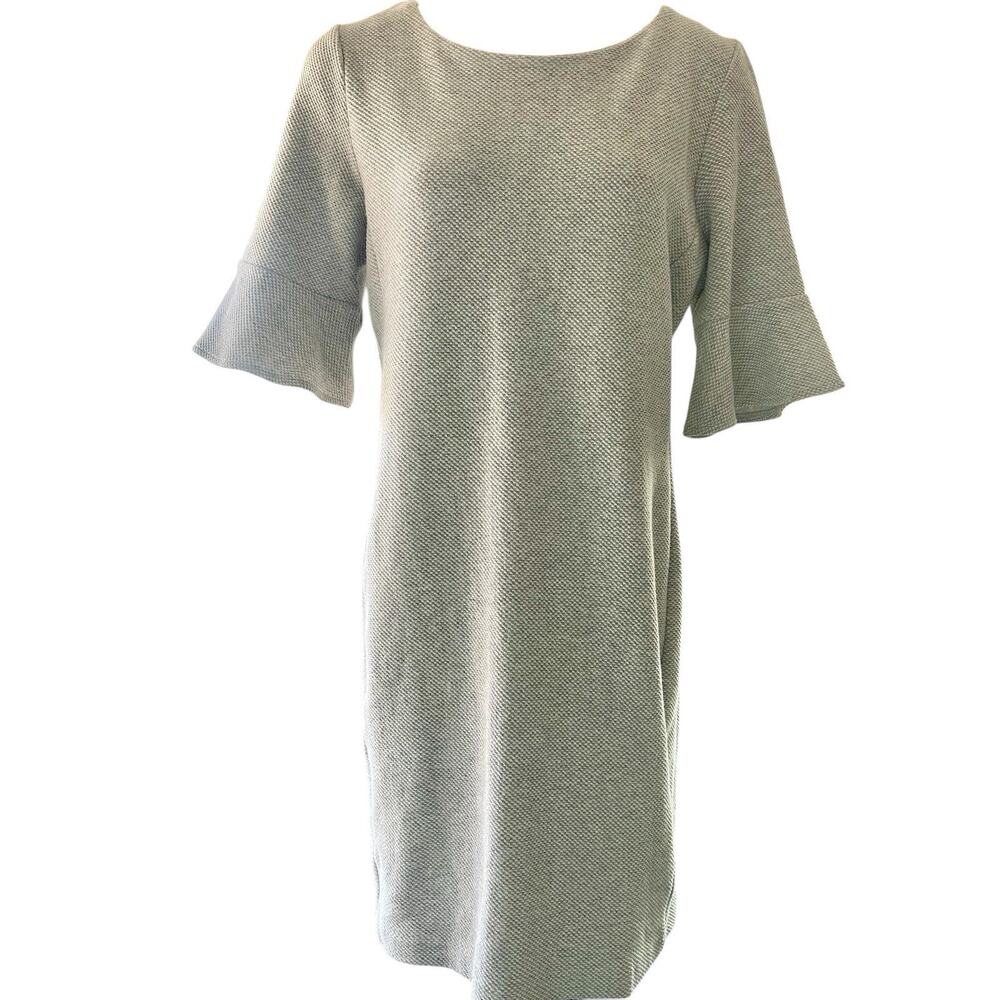 Tahari Womens Cotton Blend Bell Sleeve Shift Dress Gray Sz 10